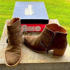 Khaki Suede Booties with Buckle